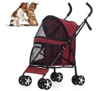 Dog Stroller Lightweight Foldable Pet Buggy for Small Medium Dogs and Cats Up to 10kg with Sun Protection and Mesh Window