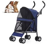 Dog Stroller Lightweight Foldable Pet Buggy for Small Medium Dogs and Cats Up to 10kg with Sun Protection and Mesh Window