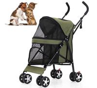 Dog Stroller Lightweight Foldable Pet Buggy for Small Medium Dogs and Cats Up to 10kg with Sun Protection and Mesh Window