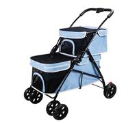 Dog Stroller Lightweight Folding Pet Stroller, Dog And Cat Bag, Double-layer Out-and-out Stroller, Convenient Pet Stroller Cat Stroller(Blue)