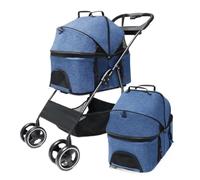 Dog Stroller Outdoor Detached Dog And Cat Pet Small And Medium-sized Puppy Stroller Outing Light Stroller Four Wheels Cat Stroller(Blue)
