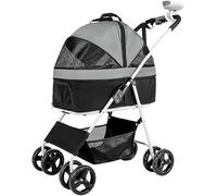 Dog Stroller Pet Dog Stroller for Medium Small Dogs 20kg Foldable Cat Stroller Breathable Dog Large Capacity Net Bag Pet Stroller with Stroller Fan (Pink) (Dark Gray)