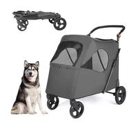 Dog Stroller Pet, Foldable Cart with 4 Wheels, Mesh Skylight Pet Stroller for Small to Large Dogs and Other Pet Travel, Storage Space Pet Can Easily Walk in/Out (Grey, 4 Wheels)