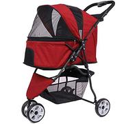 Dog Stroller Pet Pushchair Windproof Pet Dog Carrier Stroller Foldable 3-Wheels Pet Carrier Strolling Cart Waterproof Lightweight Dog Strolle Dog Cart Up (Gray) (red)