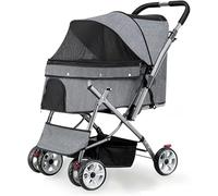 Dog Stroller Pet Stroller 4 Wheels Pet Strollers Strolling Cart Dog Cat Cage for Medium Small Dogs Cats Travel Folding Waterproof (Grey)