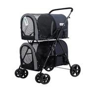 Dog Stroller Pet Stroller Bag Detachable Pet Outing Stroller Can Easily Fold The Stroller Four-Wheel Outdoor Pet Stroller Cat Stroller(Black)