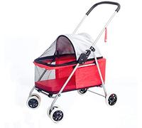 Dog Stroller Pet Stroller Cat Strollers Jogger Folding Travel Carrier Durable 4 Wheels Doggie Cage with Cup Holders Capacity Waterproof Puppy Strolling Cart for Small-Medium Dogs (Red)