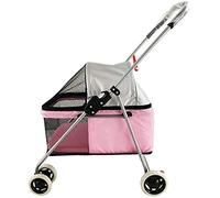 Dog Stroller Pet Stroller Cat Strollers Jogger Folding Travel Carrier Durable 4 Wheels Doggie Cage with Cup Holders Capacity Waterproof Puppy Strolling Cart for Small-Medium Dogs (Pink)