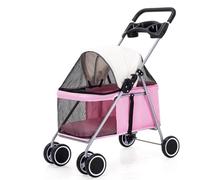 Dog Stroller Pet Stroller Dog Stroller Convenient Foldable Lightweight Material Small And Medium-sized Dogs And Cats Cat Stroller(Pink)