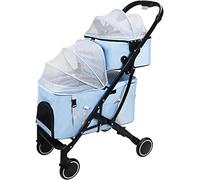 Dog Stroller Pet Stroller Double Layer Multifunctional Pet Travel System with 4 Wheels Foldable Aluminum Alloy Frame Cart for Small to Medium Dogs and Cats (Purple) (Blue)