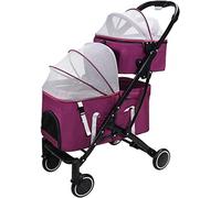 Dog Stroller Pet Stroller Double Layer Multifunctional Pet Travel System with 4 Wheels Foldable Aluminum Alloy Frame Cart for Small to Medium Dogs and Cats (Purple) (Purple)
