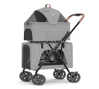 Dog Stroller Pet Stroller Four-Wheel Double-Layer pet Stroller Outdoor Travel pet Stroller Lightweight pet Stroller Cat Stroller(G)