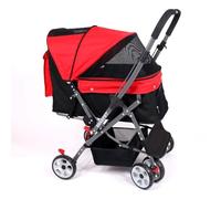 Dog Stroller Pet Stroller Four-Wheel Pet Stroller Double-Sided Pet Stroller Foldable Pet Stroller Outdoor Pet Stroller Cat Stroller(Red)