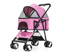 Dog Stroller Pet Stroller Four-Wheel Pet Stroller Folding Pet Stroller Lightweight Pet Stroller Outdoor Pet Stroller Cat Stroller(Pink,M)