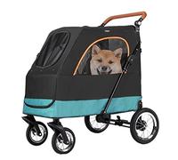 Dog Stroller Pet Stroller Large Front and Rear Door Dog Stroller One-Touch Folding Type Suitable for Pets Under 121 Pounds Outdoor Travel with Mesh Dog (Grey) (Black)