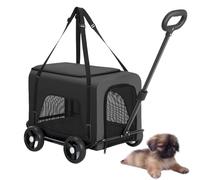 Dog Stroller Pet Stroller Portable Pet Stroller Metal Frame Wagon 4 Wheel Pet Stroller with 360° Rotatable Retractable Handle for Dogs Cats(Black)