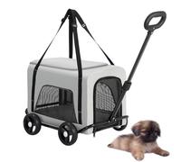 Dog Stroller Pet Stroller Portable Pet Stroller Metal Frame Wagon 4 Wheel Pet Stroller with 360° Rotatable Retractable Handle for Dogs Cats(Grey)