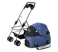 Dog Stroller Pet Stroller Small Dog and Cat Stroller Detachable Strap Four-Wheeler Pet Stroller Outdoor Pet Stroller Cat Stroller(Blue,L)