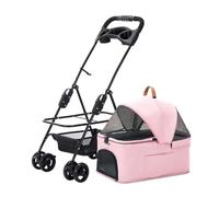Dog Stroller Pet Stroller Small Dog and Cat Stroller Detachable Strap Four-Wheeler Pet Stroller Outdoor Pet Stroller Cat Stroller(Pink,S)