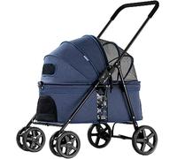 Dog Stroller Pet Stroller Small Medium-Sized Dog and Cat Four-Wheel Doggy Wagon, 360 ° Front Wheels with Brakes Fixed (Blue)
