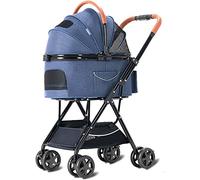 Dog Stroller Pet Stroller Small Pet Car Can Be Folded Dog and Cat Car, Easy to Travel, The Dog Has Storage Space Mesh Ventilation Window Light and Convenient (Blue)