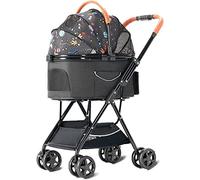 Dog Stroller Pet Stroller Small Pet Car Can Be Folded Dog and Cat Car, Easy to Travel, The Dog Has Storage Space Mesh Ventilation Window Light and Convenient (Black)