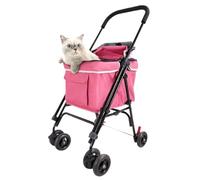 Dog Stroller Pet Stroller With Adjustable Handle, Puppy Stroller, Cat Stroller, Multifunctional Lightweight Stroller Cat Stroller(Pink)