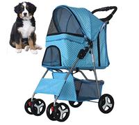 Dog Stroller, Pet Strollers for Small Medium Dogs & Cats, 4 Wheels Dog Jogging Stroller Folding Doggy Stroller with Storage Basket Traveling Strolling Cart,Sky Blue Polka dots