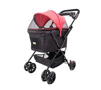 Dog Stroller Pet Strolling Cart for Small Medium Dogs Cats 4 Wheels Dog Jogging Stroller Folding Doggy Carrier with Storage Basket for Traveling Max. Loading 20 Kg / 44 LBS (Color : Black)