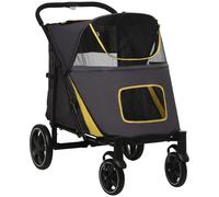 Dog Stroller Steel Oxford Cloth Dark Grey 112x65x100cm Foldable Shock Absorb EVA