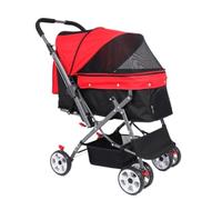 Dog Stroller Stroller Pet Stroller Four-wheel Multi-cat And Dog Foldable Stroller Outdoor Travel Supplies Cat Stroller(Red,B)
