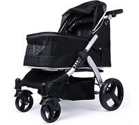 Dog Stroller Travel Stroller Carrier Cat Stroller Pram for Two Cats Breathable Oxford Cloth Pushchair Aluminum Alloy Loading 30kg (Dark Gray) (Black)