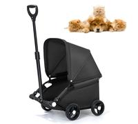 Dog Stroller with Sunshade, Easy Folding Pet Stroller for Medium Pets, Cat & Dog Pram Pet Pushchair with 4 Big Wheels, Safety Leashes, Shopping Cart for Travelling Shopping Walking Playing Black