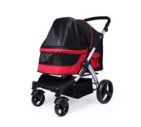 Dog Strollers for Large Dogs Travel Stroller Carrier Cat Stroller for Two Cats Breathable 600d Oxford Cloth Aluminum Alloy Loading 30kg (Black) (Red)