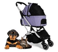 Dog Strollers for Medium Small Dogs, Folding Dog Pram Pet Stroller Buggy, Cat Dog Stroller Travel Carrier Cart Detachable Dog Prams Pushchairs, Large Capacity Net (Purple)