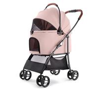 Dog Strollers for Medium Small Pet - 3 in 1 Pet Stroller Cats/Dogs, Zipperless Entry, Jogging Tires, 4 Wheels with Detachable Dog Carriage, Storage Basket and Easy One-Hand Fold(Pink)