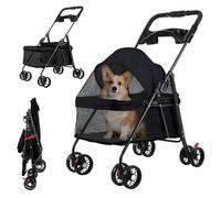 Dog Strollers for Small Dogs, 4 Wheels Pet Stroller Lightweight Pet Travel Stroller Foldable Cat Strollers with Cup Holder Load 16.5LBS 360°Breathable Mesh Windows Strolling Cart for Extended Walks
