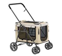 Dog Strollers for Small Dogs, Dog Pram Strolle for Dogs 2 Cats Puppy & Kitten, Foldable Travel Carrier Cart Pushchair Breathable Pram Pet Stroller for Cat, Dog and More(Khaki)