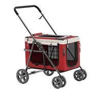 Dog Strollers for Small Dogs, Dog Pram Strolle for Dogs 2 Cats Puppy & Kitten, Foldable Travel Carrier Cart Pushchair Breathable Pram Pet Stroller for Cat, Dog and More(Red)