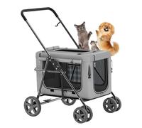 Dog Strollers for Small Dogs, Lightweight Dog Pram Stroller for 2 Dogs Cats Puppy & Kitten, Cat Stroller Travel Carrier Cart Pet Pram Pushchair for Cat, Dog and More (Gray A)