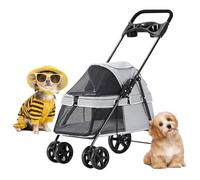 Dog Strollers for Small Dogs with Cup Holder, Pet Cat Stroller Travel Carrier Foldable Dog Pram Pushchair with Rain Cover, Pet Strollers Breathable Dog Prams Pushchairs(Grey a)