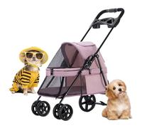 Dog Strollers for Small Dogs with Cup Holder, Pet Cat Stroller Travel Carrier Foldable Dog Pram Pushchair with Rain Cover, Pet Strollers Breathable Dog Prams Pushchairs(Pink)