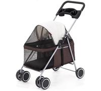 Dog Strollers for Small Medium Dogs, Pet Stroller Cat Dog Pram with Detachable Cup Holder, Lightweight Pet Pushchair Premium Breathable Zipper Entry Cat Stroller Carriage(Brown)