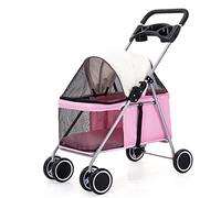 Dog Strollers for Small Medium Dogs, Pet Stroller with Detachable Cup Holder, Lightweight Pet Pushchair Premium Breathable Zipper Entry Cat Stroller Carriage(Pink)