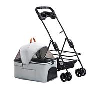 Dog Strollers for Small Medium Dogs Premium Pushchair Cat Dog Pet Strollers with Detachable Cup Holder Lightweight Pram Breathable Zipperless Entry Cat (Black) (Grey)