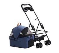 Dog Strollers for Small Medium Dogs, Premium Pushchair Cat Dog Pet Strollers with Detachable Cup Holder Lightweight Pram Breathable Zipperless Entry Cat Stroller Pramsa(Blue)
