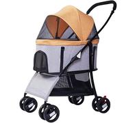 Dog Strollers for Small Medium Dogs Travel Large Space Cat Stroller Outdoor 4 Wheel Pet Stroller Lightweight Folding Detachable Dog Prams (Yellow) (Orange)