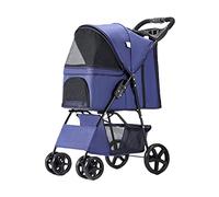 Dog Strollers Pet Jogging Strolling Cart for Small Medium Dogs Cats Foldable Pets Carrier with Comfort Rubber Wheels Quick Fold Max. Loading 15 Kg / 33 LBS (Color : Blue)