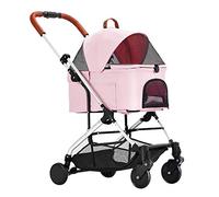 Dog Strollers Pet Stroller for Cats/Dogs Easy One-Hand Fold Zipperless Entry Premium Cat Stroller Dog Pram Stroller Buggy with Detachable Carrier Trolley (Grey) (Pink)