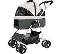 Dog Strollers Premium Pet Stroller for Medium Dogs, Foldable 4 Wheel Cat Strollers for 2 Cats, Dog Prams Pushchairs for Small Dogs Breathable Dog Pram Stroller Buggy(Light Grey)